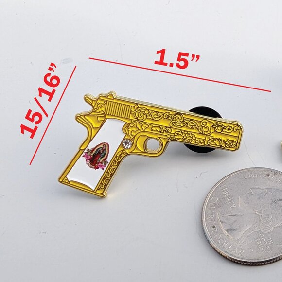 Pin Gun with Virgin Mary For Caps Clothing Enamel Badge Virgen Maria firearm pin - Picture 5 of 5